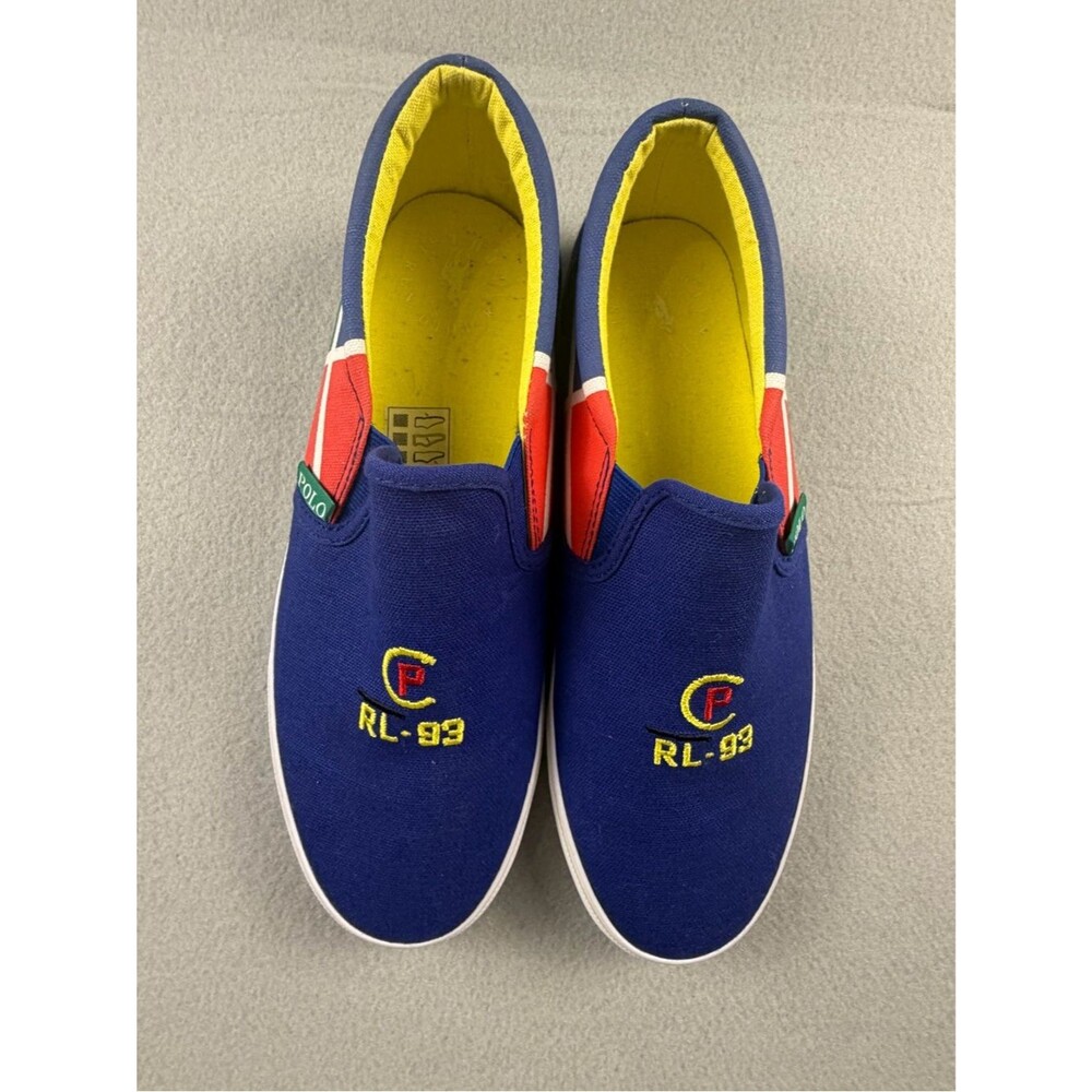 Polo by Ralph Lauren Navy, Red & Yellow Slip-On Canvas Sneakers New